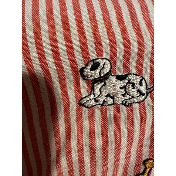 Teddi Red‎ White Striped Shirt with Embroidered Dogs – Size Large - Picture 12 of 13